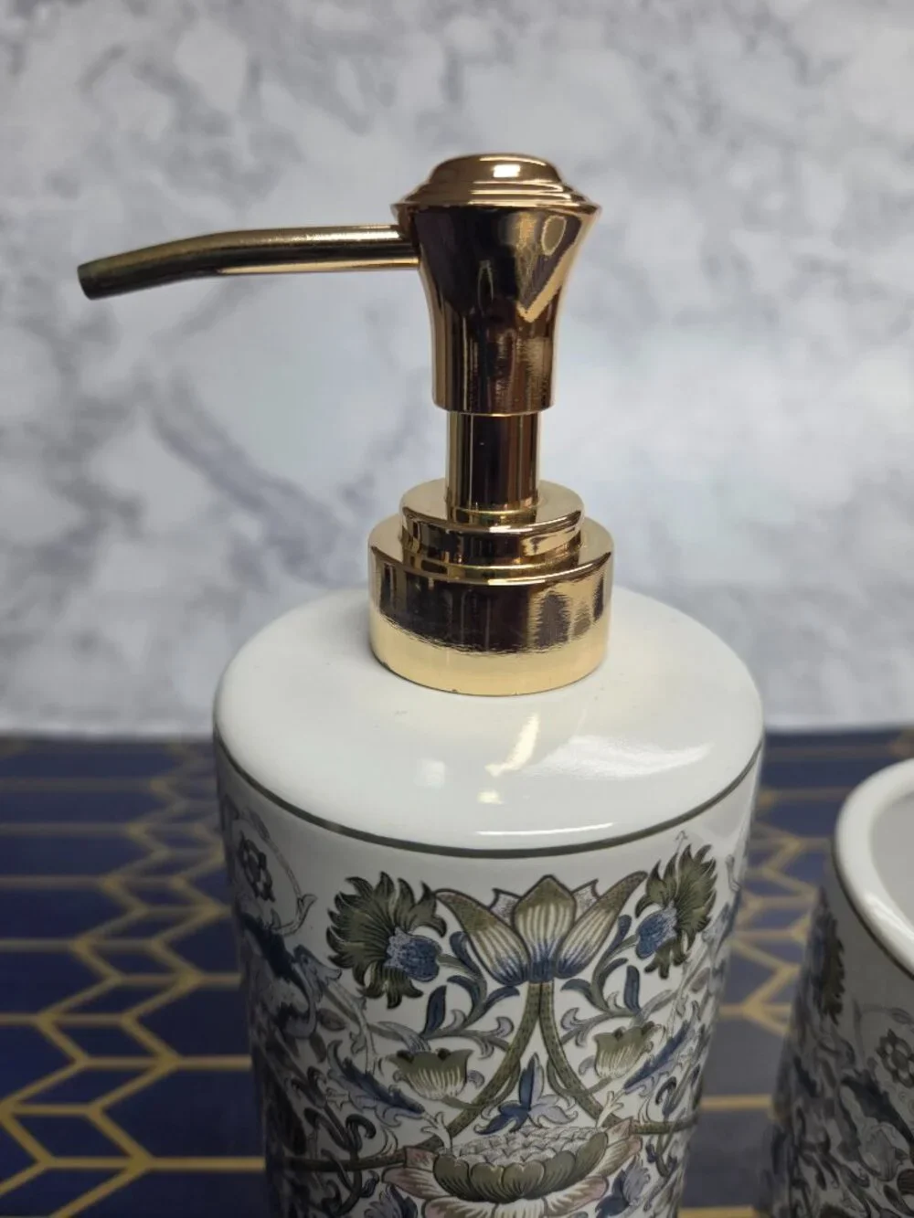 William Morris & Co 2 piece Lodden Vanity Set, Tumbler and Soap Dispenser